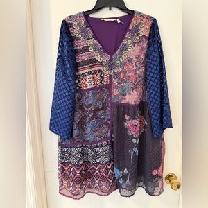 Soft Surroundings All Together Top Tunic Dress Mixed Media Boho Patchwork Size M